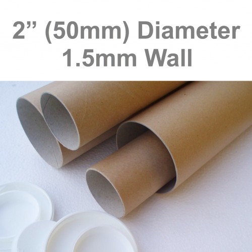 50 x A0 Quality Postal Cardboard Poster Tubes Size 885mm x 45mm End Caps 