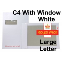 WHITE C4 / A4 Board Backed Envelopes WITH WINDOWS (324mm x 229mm 12.75" x 9" appx)