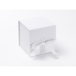 White Large Cube Magnetic Seal Gift Boxes With Ribbon (108mm x 114mm x 118mm)
